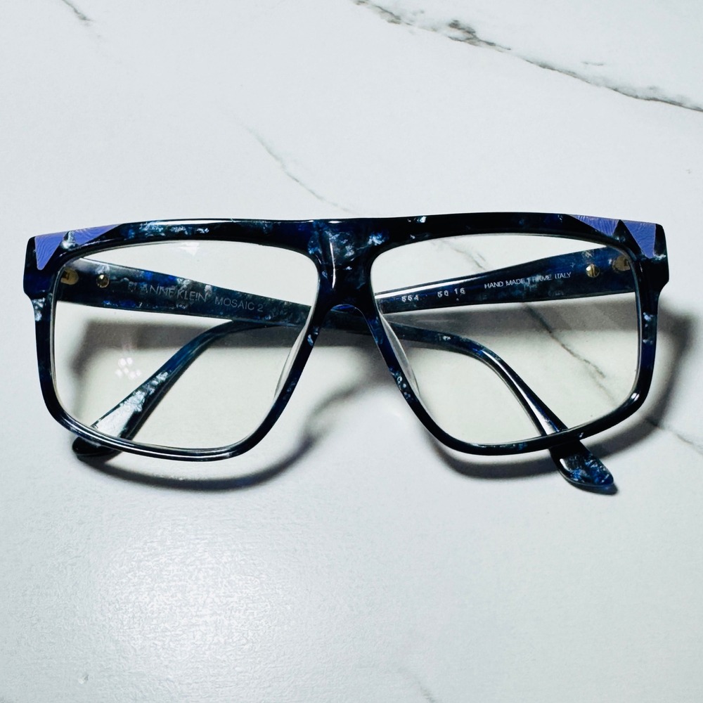 Anne Klein Mosaic 2 Blue Marble Square Eyeglass Frames Italy 554 58 16